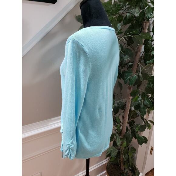 Chico's Women's Blue Solid Ramie Casual Round Neck Long Sleeve Sweater Size 1/M - Picture 6 of 12